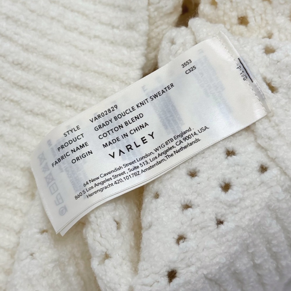NWT Varley Grady Boucle Knit Sweater S Ivory New Mesh Pointeille Anthropologie - Picture 9 of 12